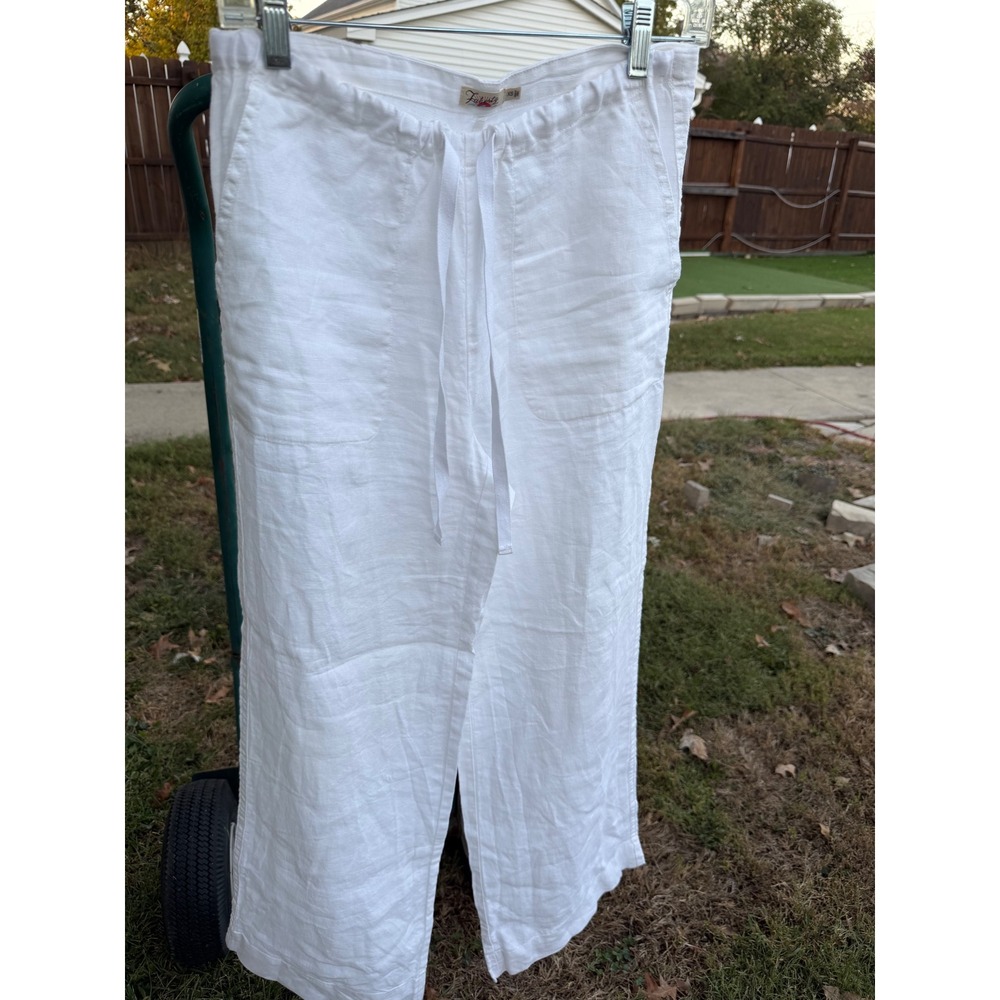 Faherty White 100% Linen Drawstring Straight Leg Pants Womens XS